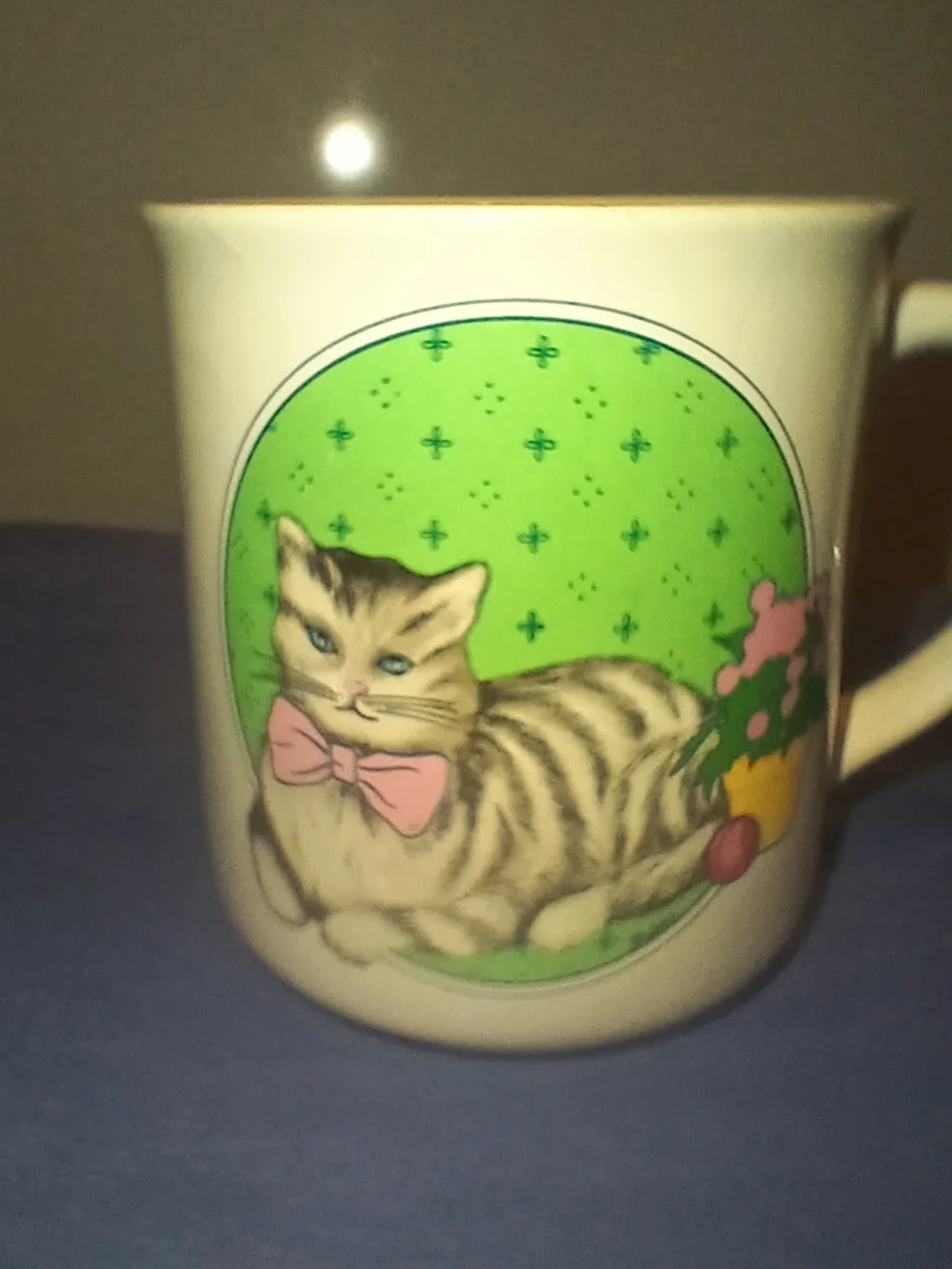 Vintage 1985 Chadwick Miller Cat Mug - Pink Bowtie Tabby - Spring Theme